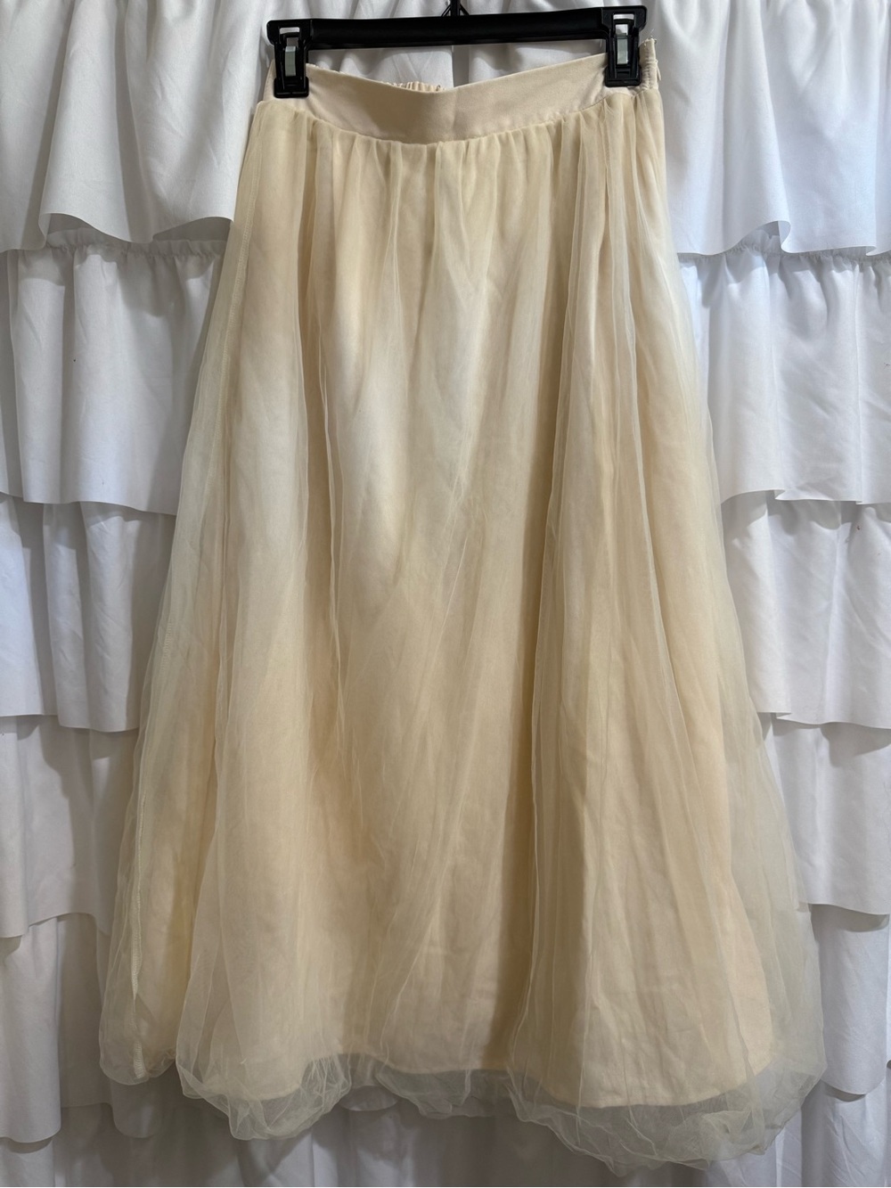 Roolee Cream A-Line Tulle Midi Skirt
